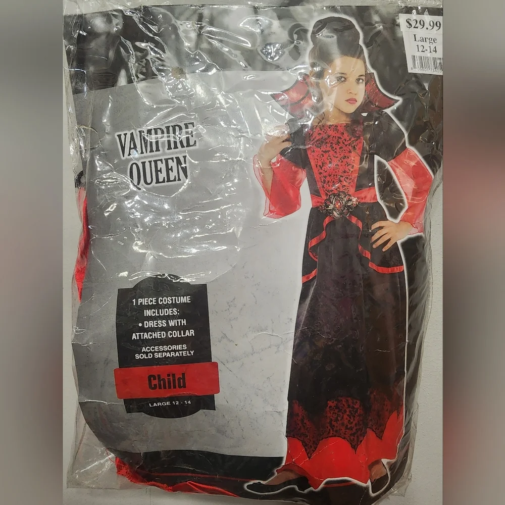 Vampire Queen Costume Large 12 - 14 Halloween Red Black‎ Youth B996